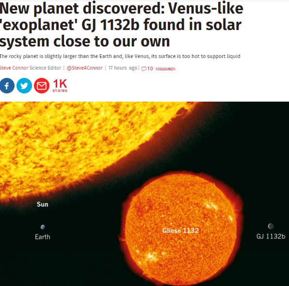 半径は地球の約1.16倍、金星に似た「GJ 1132b」（画像はindependent.co.ukのスクリーンショット）