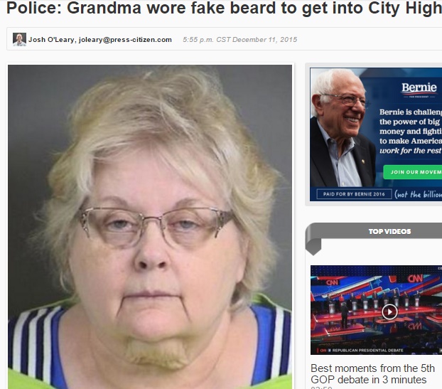 祖母、孫に会いたい一心でヒゲにより男装（画像はpress-citizen.comのスクリーンショット）