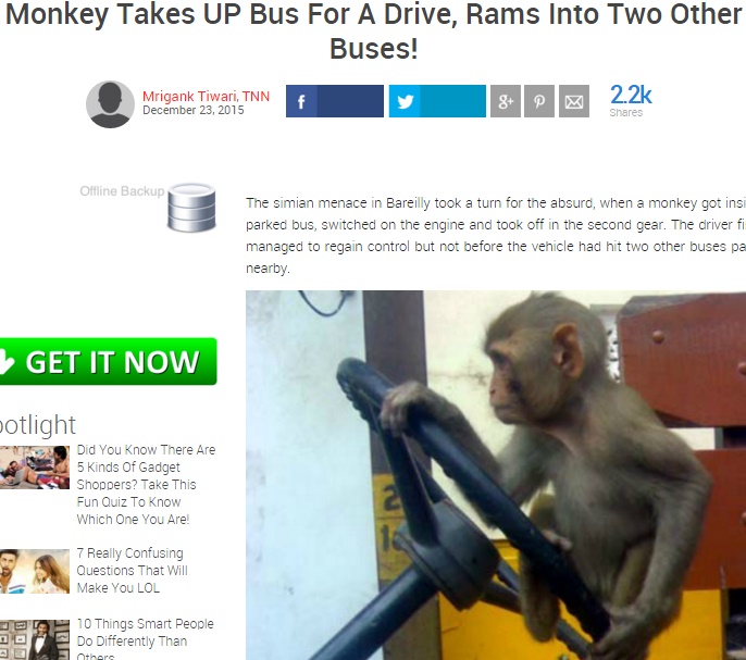 運転手がうたた寝、バスのハンドルを握ったのは猿（画像はindiatimes.comのスクリーンショット）