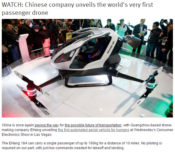 中国の企業、人が乗れるドローンを開発（出典：http://shanghaiist.com）