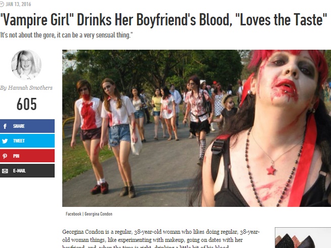 【海外発！Breaking News】リアル吸血鬼・女がオーストラリアに「彼の生き血はとても美味しい」