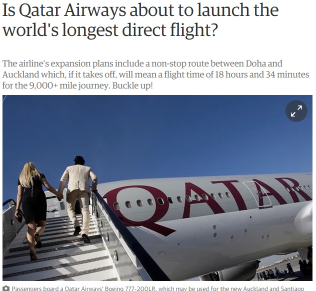 【海外発！Breaking News】カタール航空、片道18.5時間の世界最長路線就航へ！
