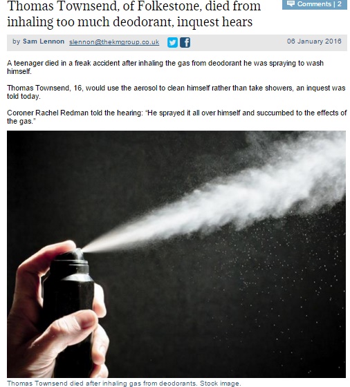 【海外発！Breaking News】消臭・制汗剤を大量使用した少年、スプレーガス吸引で死亡（英）