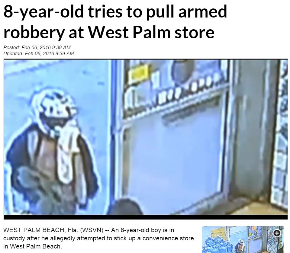 【海外発！Breaking News】フロリダ州8歳児、実弾入り拳銃でコンビニ強盗を試みる
