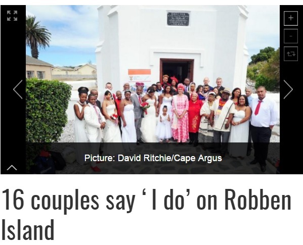 ロベン島で16組のカップルがゴールイン（出典：http://www.iol.co.za）