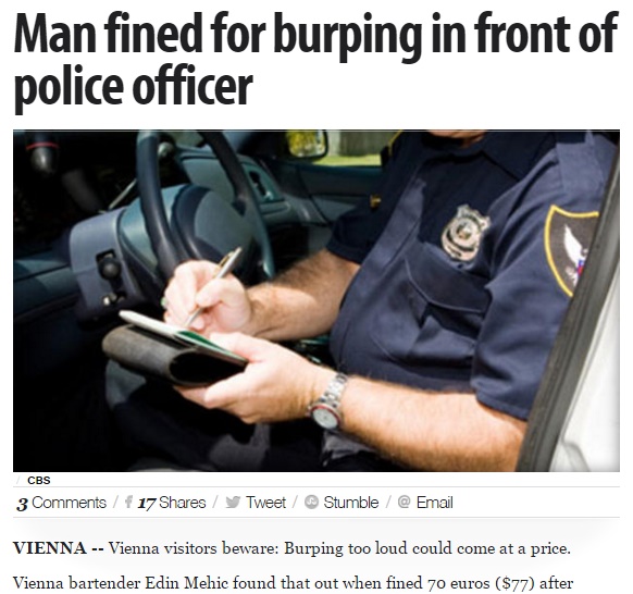 【海外発！Breaking News】公共の場でのゲップを許さないウィーン市警　男性が罰金刑に！
