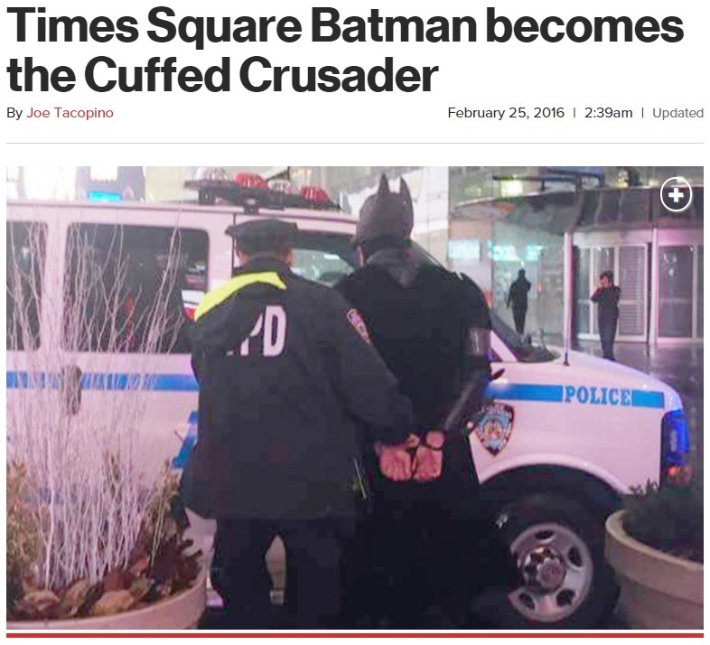 【海外発！Breaking News】呆れたバットマン、NYタイムズスクエアでスリを働き御用（米）