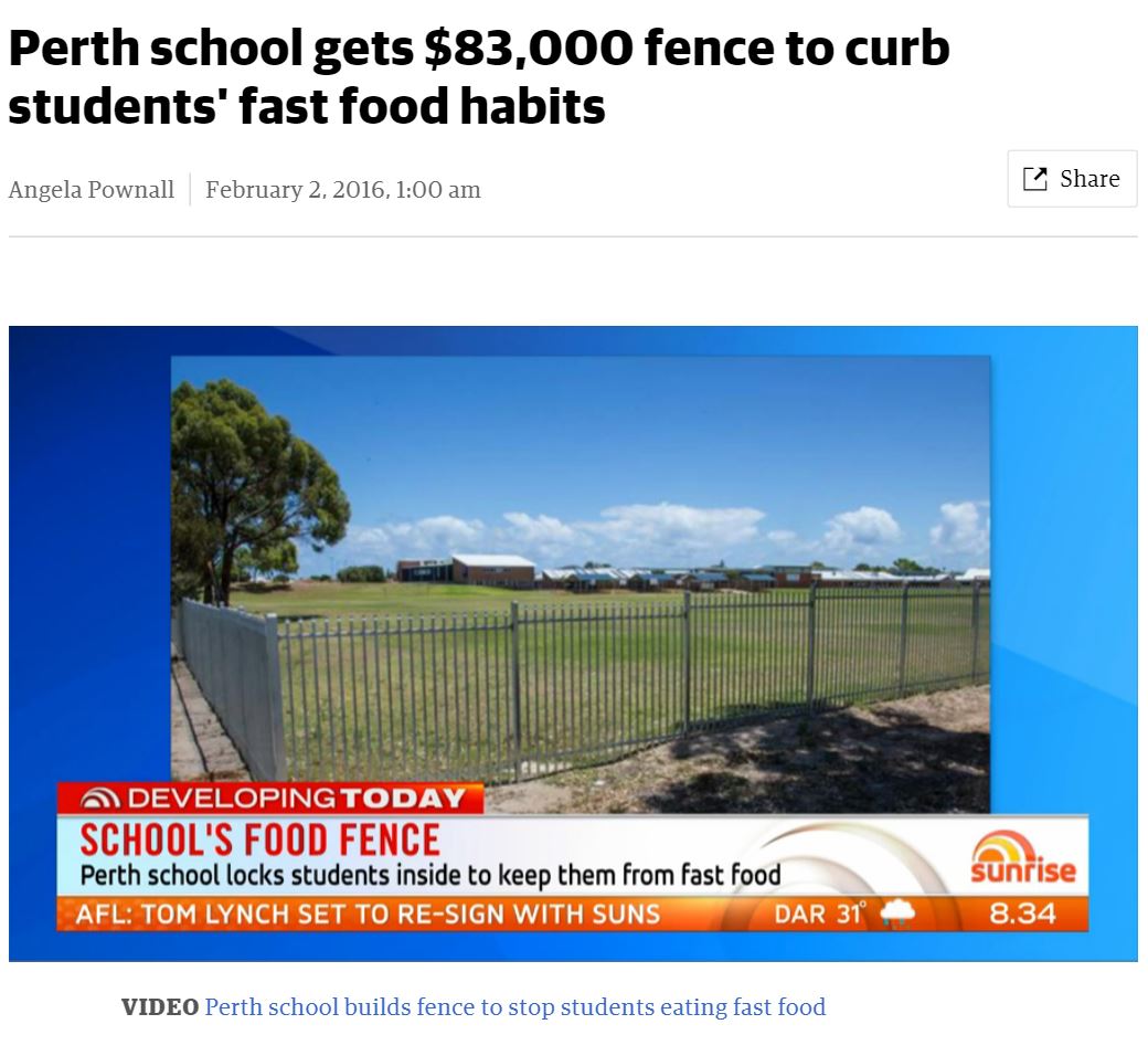 【海外発！Breaking News】「昼食にマックやKFCはダメ」と高校　700万円投じ新フェンス設置（豪）