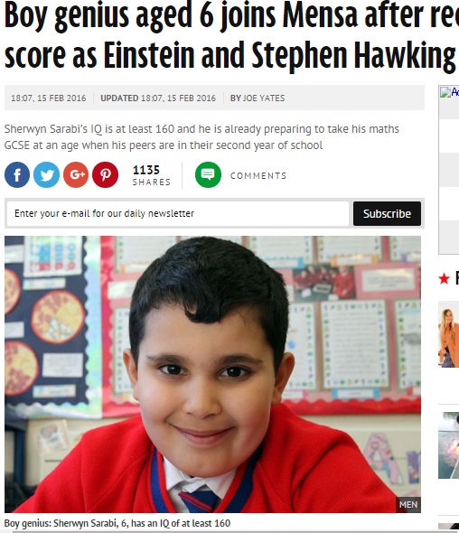 【海外発！Breaking News】6歳でIQ160超の英・天才児、アインシュタインの再来か