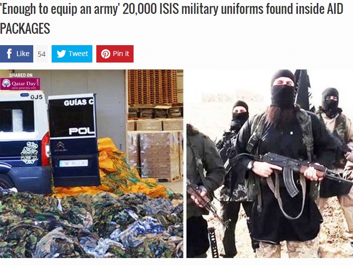 スペインの港で多量のIS戦闘員向け迷彩服が押収（出典：http://www.qatarday.com）