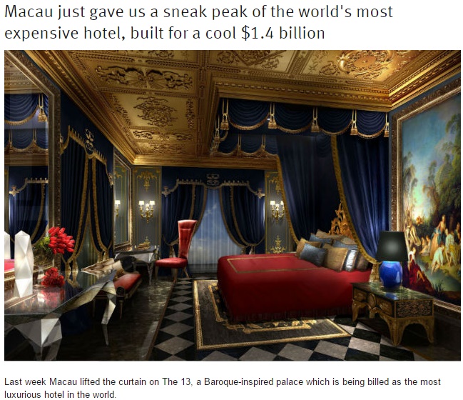 マカオに“世界一”を謳う最高級ホテルが誕生（出典：http://shanghaiist.com）