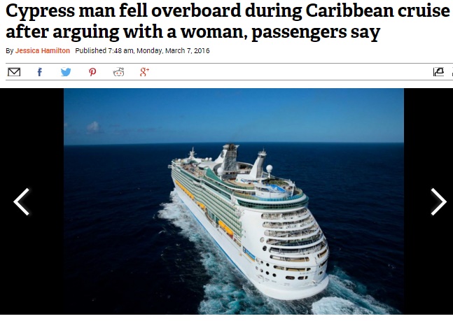 豪華客船から男性客が海に転落（出典：http://www.chron.com）