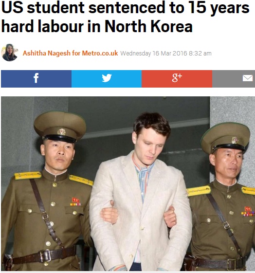 【海外発！Breaking News】「旅行客のフリをした破壊工作員」北朝鮮、米大学生に15年の労働教化刑！