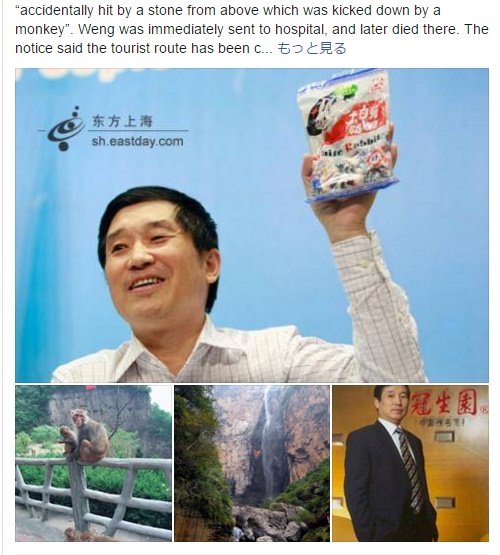 【海外発！Breaking News】中国の飴『大白兎』大ヒットさせた元会長、サルが転がした石で死亡
