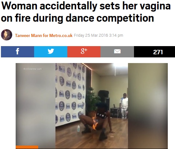 【海外発！Breaking News】踊りながら股間に火をつけるダンサー嬢に仰天のアクシデント＜閲覧注意・動画あり＞