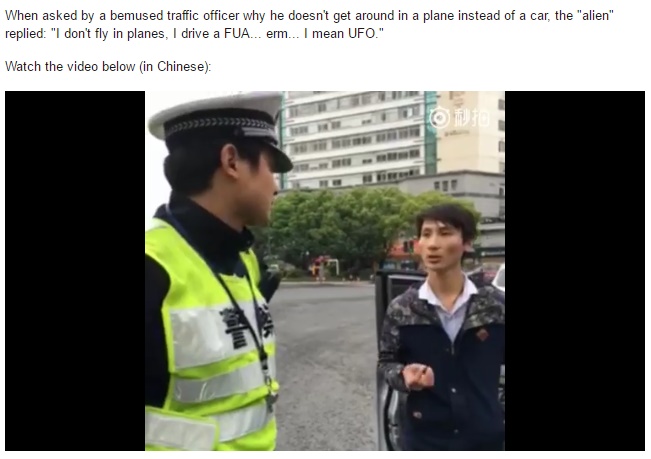 【海外発！Breaking News】交通違反の男、警察官に「私は銀河系から来た。無礼につき地球を滅ぼす」（中国）