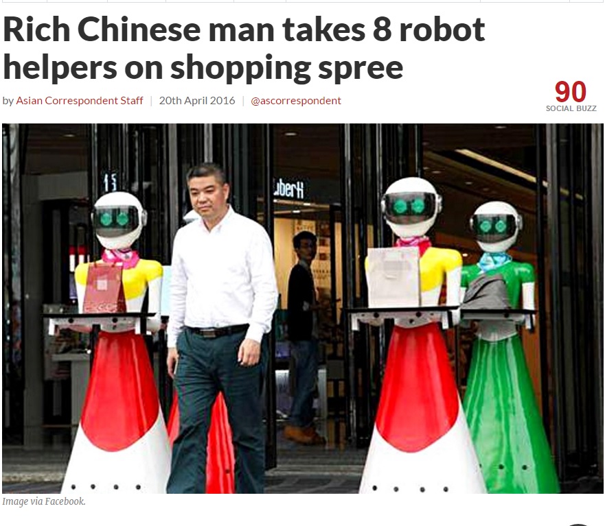 【海外発！Breaking News】リッチな中国人、8体のヒューマノイドロボットを連れてお買い物（中国）