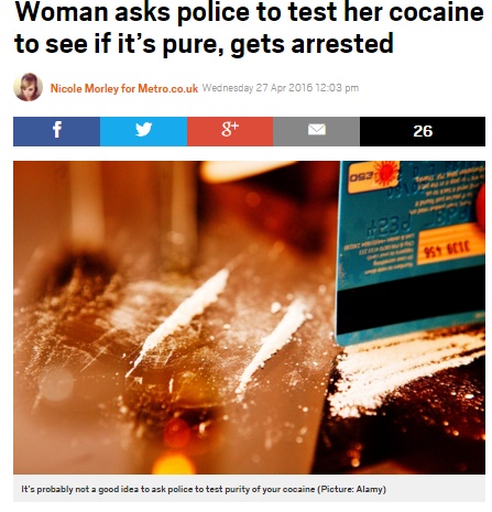 コカイン依存の女、警察で愚鈍な質問（出典：http://metro.co.uk）