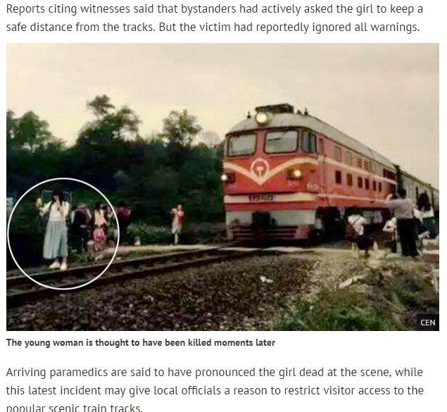 10代少女、自撮りで列車にはねられる（出典：http://www.mirror.co.uk）
