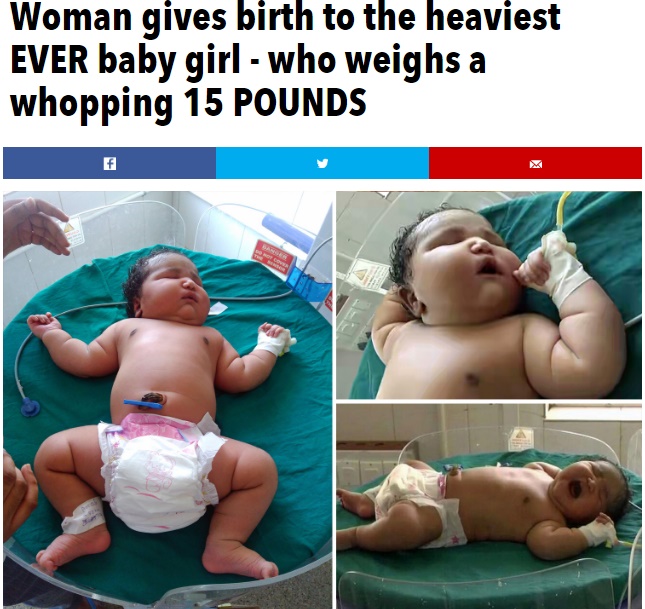 インドで体重6800g超の赤ちゃん誕生（出典：http://www.thesun.co.uk）