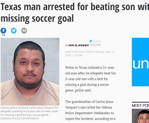【海外発！Breaking News】少年サッカー試合でゴールキック失敗　8歳息子に「鞭打ち」した鬼父（米）
