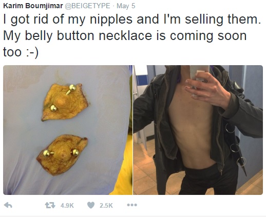 【海外発！Breaking News】自分の乳首をイヤリングにして売り出した芸術家　次はへそでネックレス（英）
