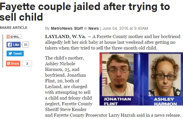 赤ちゃんを売ろうとした男女が逮捕（出典：http://wvmetronews.com）