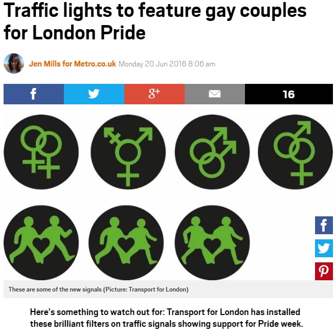 【海外発！Breaking News】ロンドンで歩行者用信号機が“同性愛者”表示に　プライド・パレードに向けて