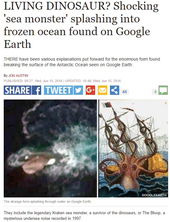 【海外発！Breaking News】Google Earthが偶然キャッチ　南極サウス・シェトランド諸島に巨大イカ？