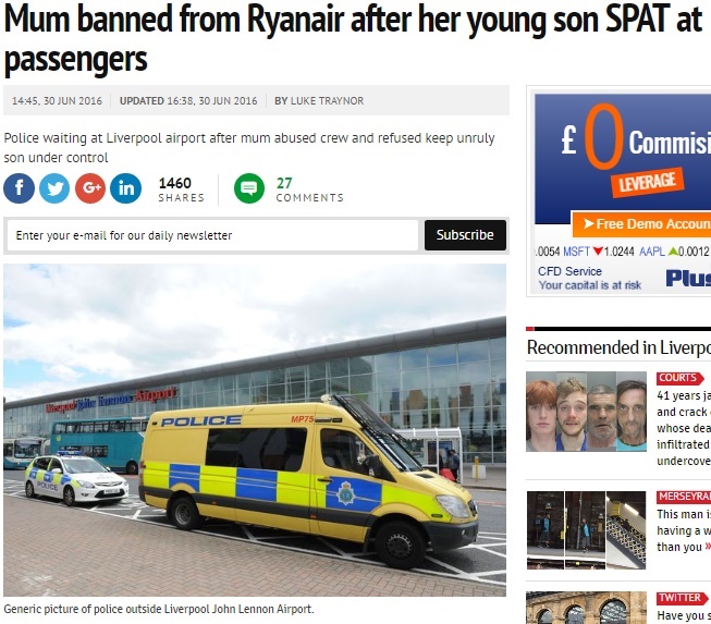 【海外発！Breaking News】周囲の乗客にツバを吐く2歳男児、空港警察へ　躾けの悪さにCA激怒（英）