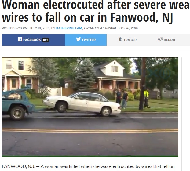 【海外発！Breaking News】落雷時は電線にも要注意！　米ニュージャージー州であまりにも不運な事故死