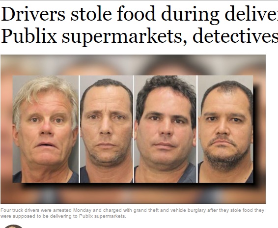 トラック運転手、大型スーパーの倉庫と店舗を行き来する中、商品を盗む（出典：http://www.sun-sentinel.com）