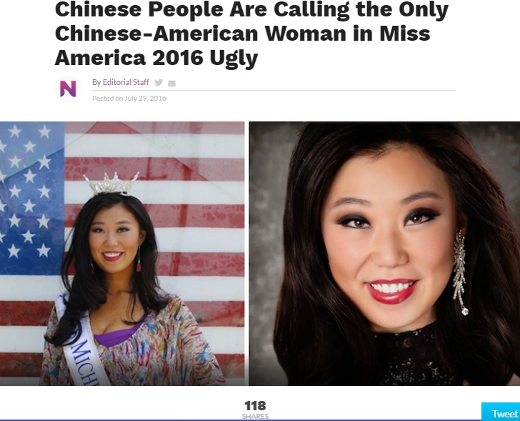 【海外発！Breaking News】中国系アメリカンのミス・ミシガンに祖国から大ブーイング「アメリカ人は女を見る目がない」