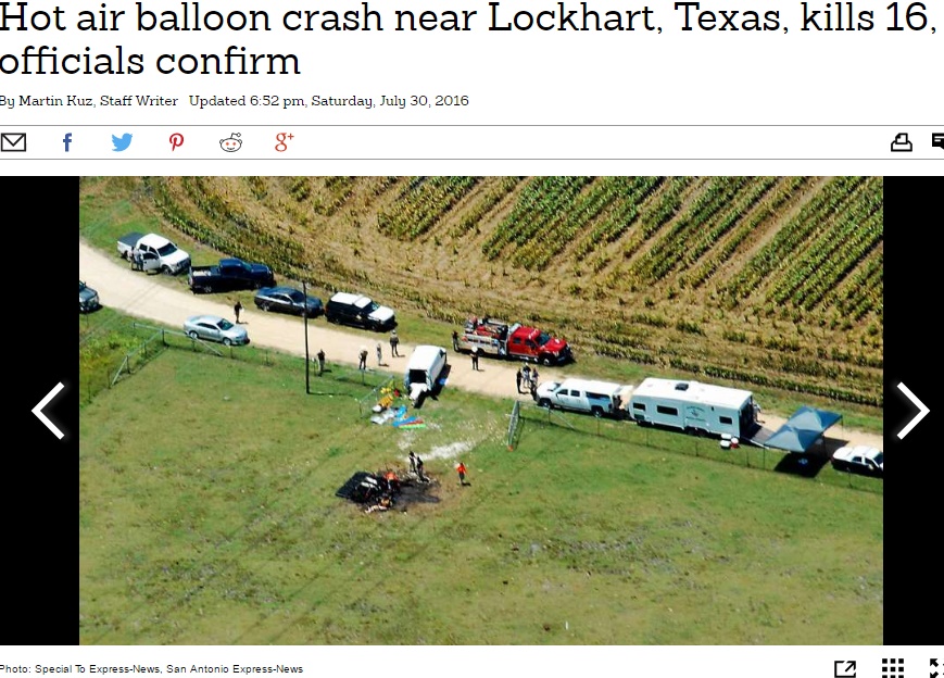 【海外発！Breaking News】米テキサス州で熱気球が墜落　16名全員死亡
