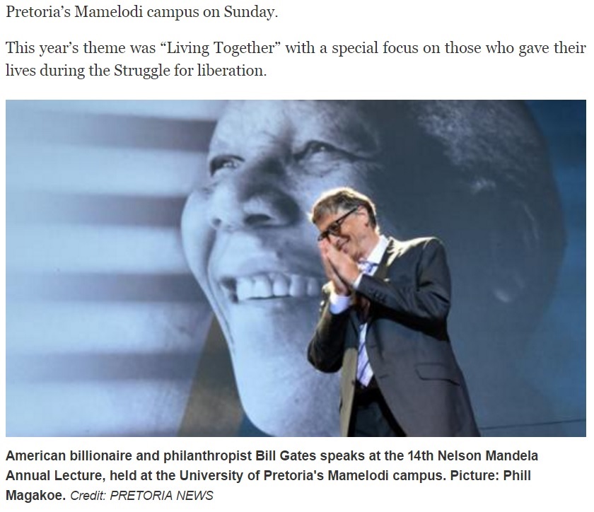 【海外発！Breaking News】ビル・ゲイツ、南ア・マンデラ記念講演で「未来のために」若者へメッセージ
