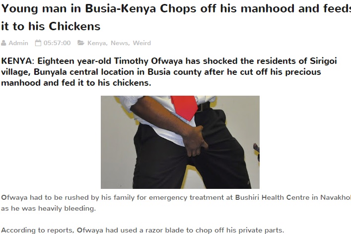 【海外発！Breaking News】「恋人ができないのはコレのせい」18歳男性が局部を切断　ニワトリのエサに（ケニア）