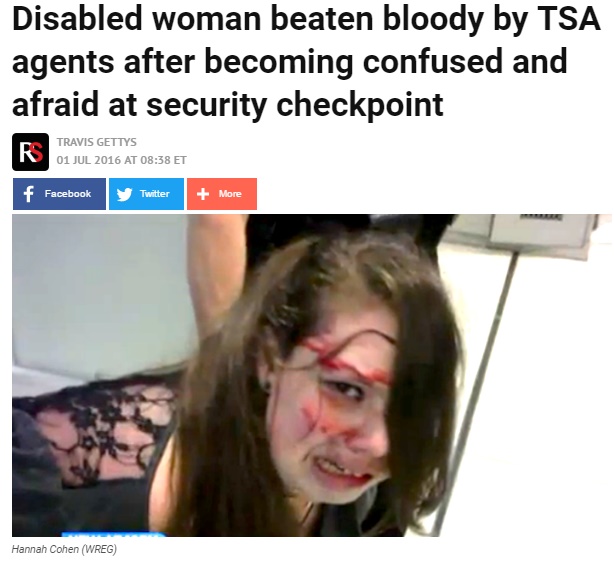 テネシー州国際空港のTSA職員、障がい者女性を殴る（出典：http://www.rawstory.com）
