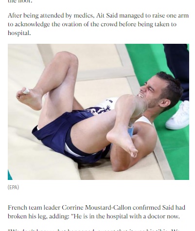 リオ五輪、男子体操選手を襲った痛すぎるアクシデント（出典：http://www.independent.co.uk）