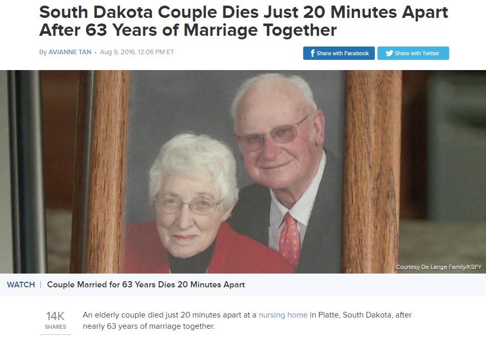 【海外発！Breaking News】63年連れ添った夫婦、20分差で息を引き取る　さらなる不思議な現象も（米）
