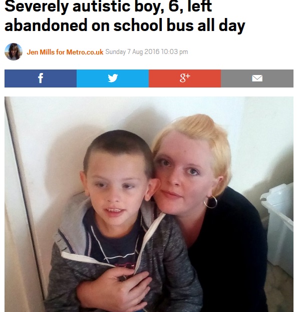 自閉症少年、バスに5時間置き去り（出典：http://metro.co.uk）