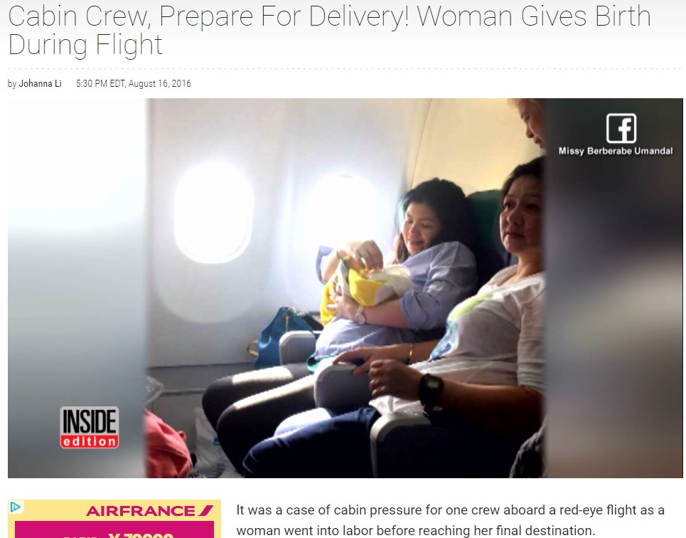 機内で無事に赤ちゃんを出産した女性（出典：http://www.insideedition.com）