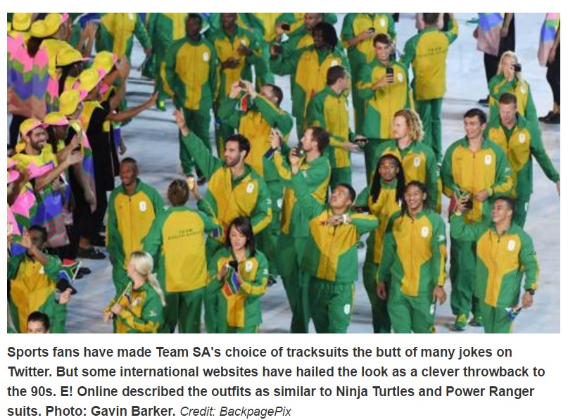 【海外発！Breaking News】「ダサい」リオ五輪で批判浴びた南アフリカのユニフォーム　スポーツ相も「相応しくない」