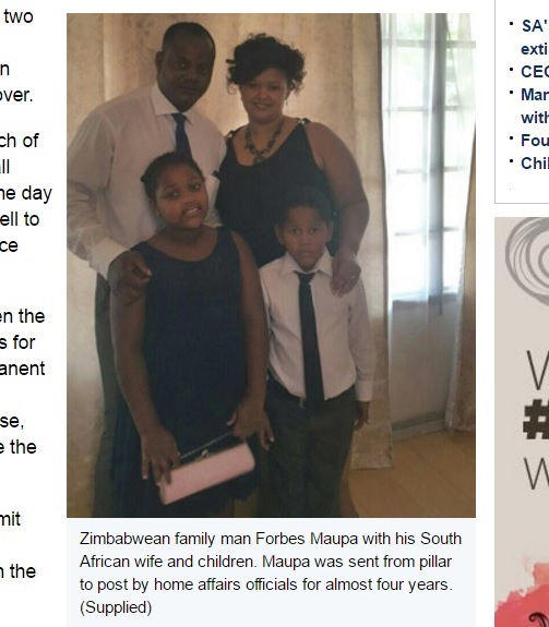 ようやく永住権を取得したジンバブエの男性・左上（出典：http://www.news24.com）