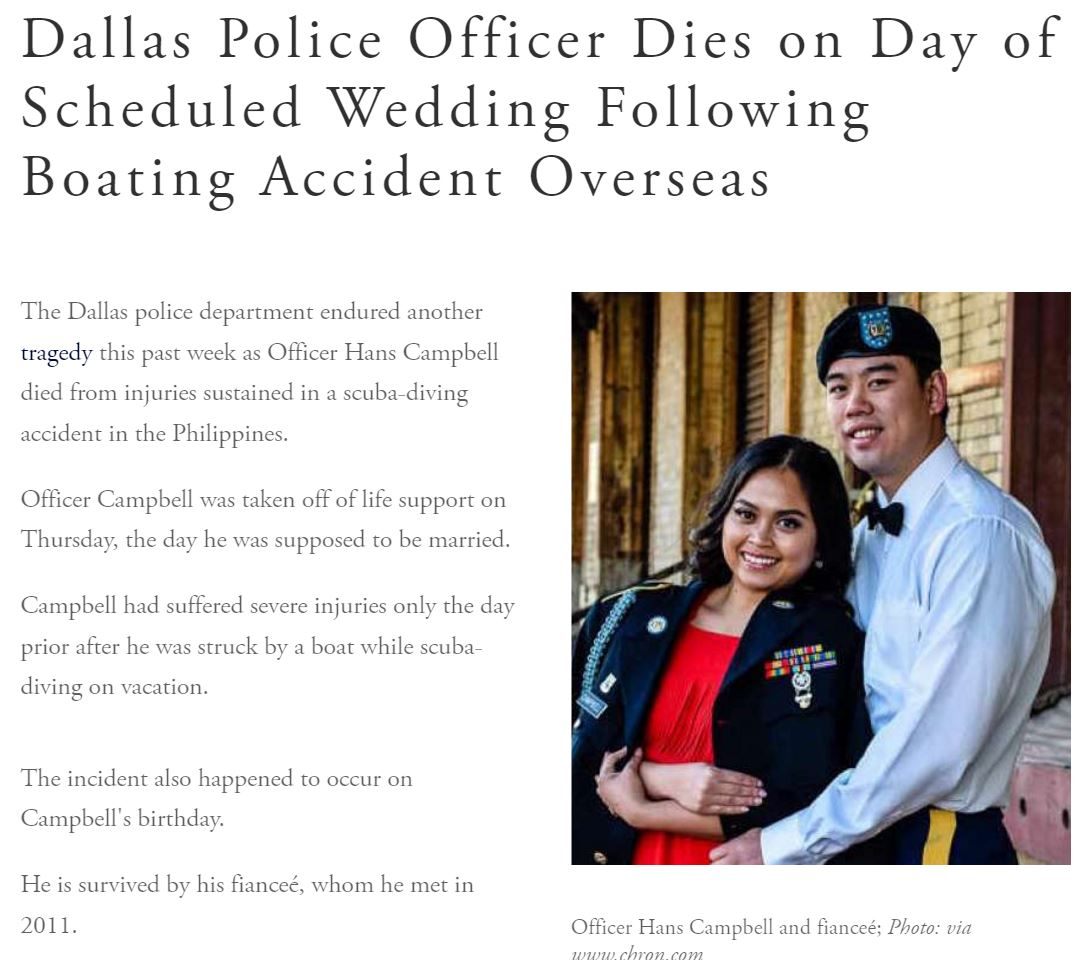 警察官、誕生パーティと挙式を予定していた日に事故のため死亡（出典：http://www.supportingcops.org）