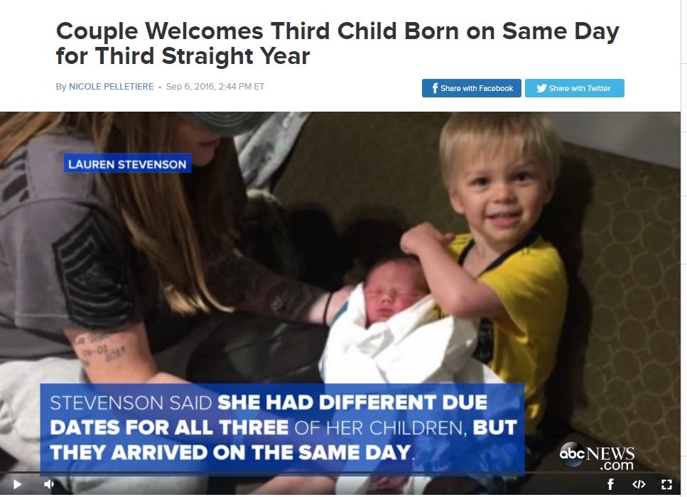 【海外発！Breaking News】3年連続、同じ病院で同じ日に赤ちゃんを出産した女性（米）