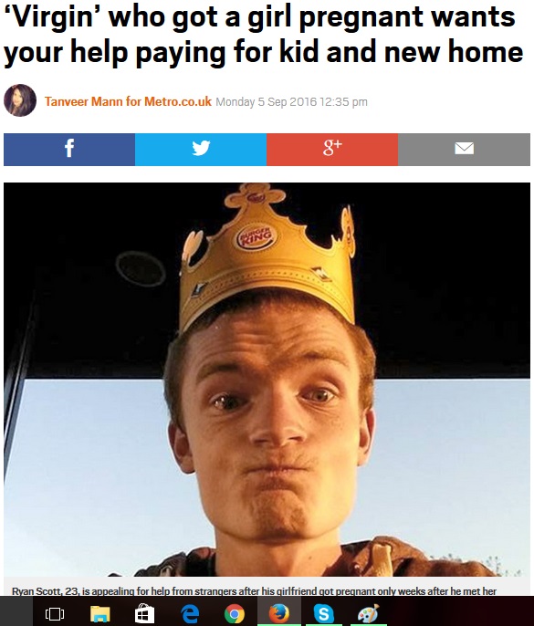 23歳男性、養育費をネットで募る（出典：http://metro.co.uk）