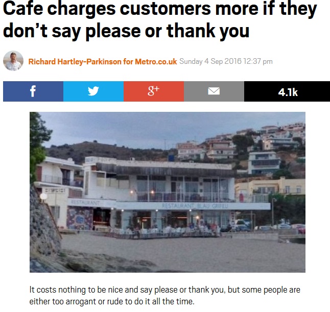無礼な客にはコーヒー代に罰金も（出典：http://metro.co.uk）