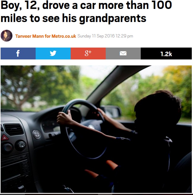 200kmの距離を運転した少年（出典：http://metro.co.uk）