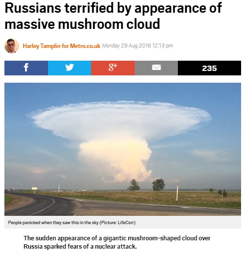 ロシア南部で巨大なキノコ雲。その正体は!?（出典：http://metro.co.uk）