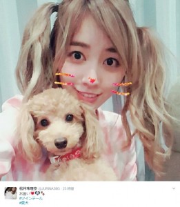 松井珠理奈、ツインテールの日に愛犬と2ショット（出典：https://twitter.com/JURINA38G）